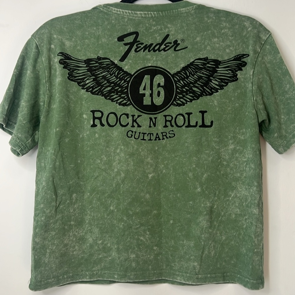 Fender Women's Cropped Green Distressed Graphic Short Sleeve T-Shirt Size Small - Picture 4 of 5